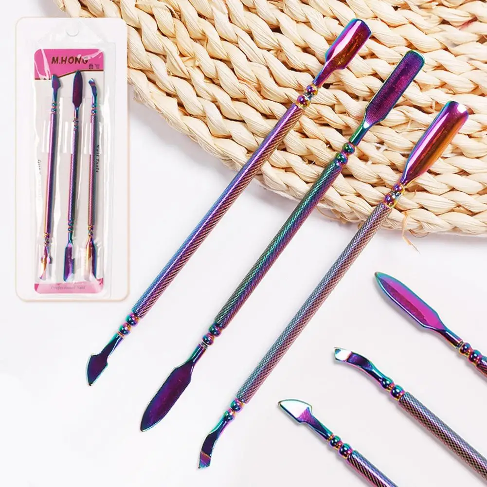 Wysokiej jakości narzędzia do zdobienia paznokci szpiczaste krawędzie odpychacze do skórek wzór wytłoczony środek do usuwania skórek ze stali nierdzewnej dla obu płci