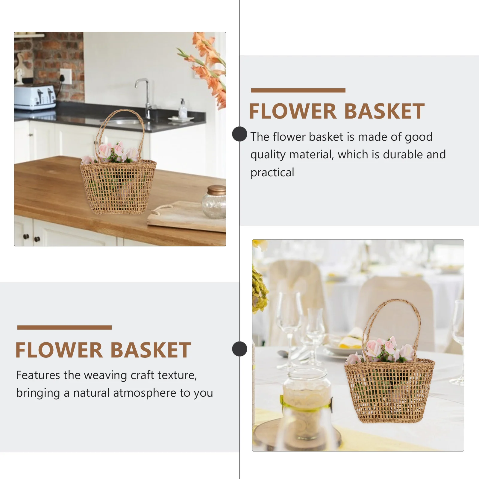 

1Pcs Decorative Straw Weaving Basket Portable Flower Arrangement Basket for Desktop Storage Natural Style Woven Craft Home Decor