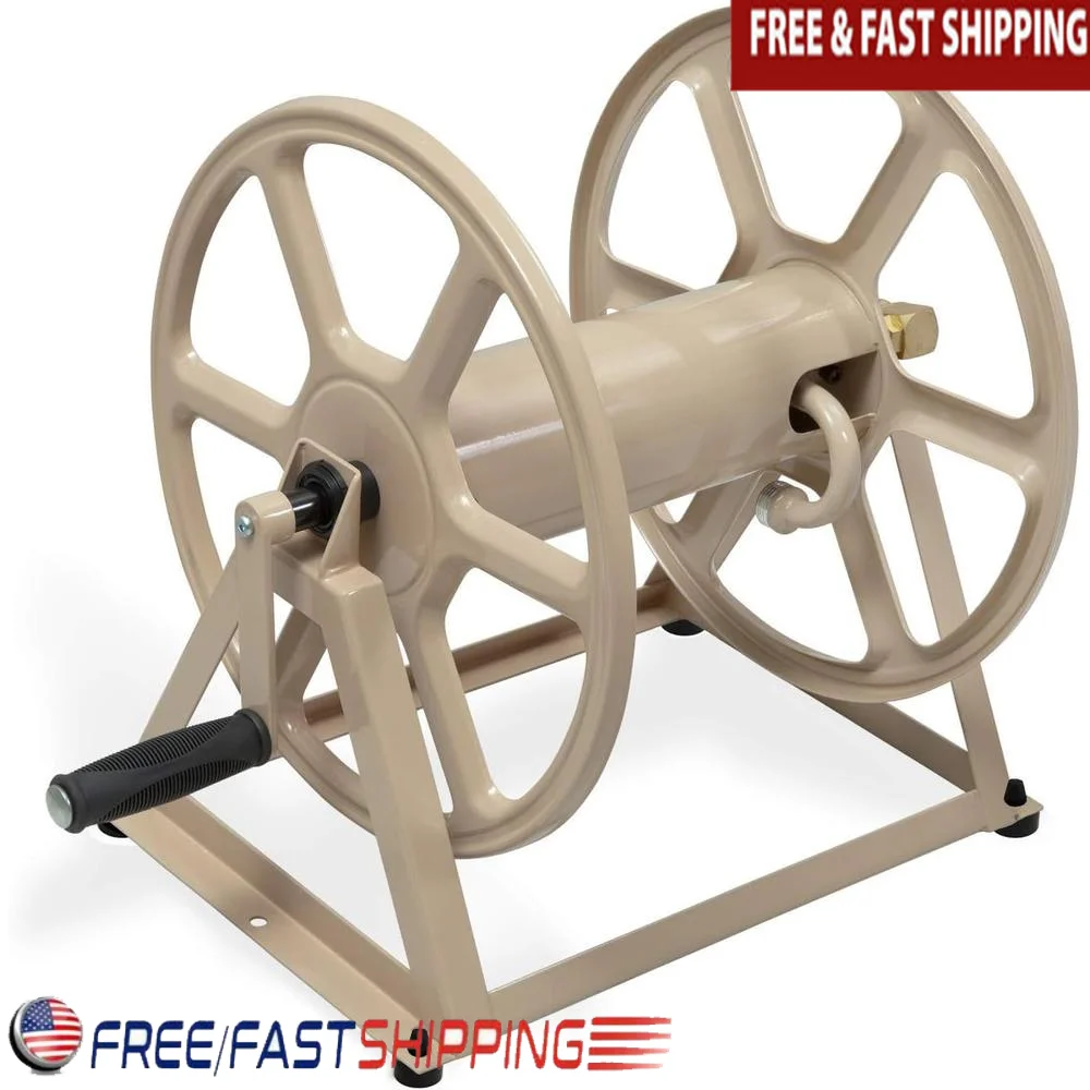 Steel Wall/Floor Mounted Hose Reel Holds 200ft 5/8-Inch Hose Tan Industrial Grade