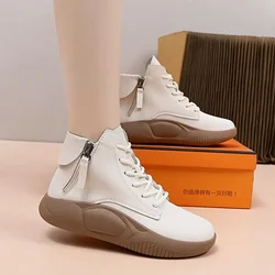 Leather Women Boots  Round Toe Platform Sport Shoes for Women Zipper Decorated Short Boots Color Walking Female Ankle Booties