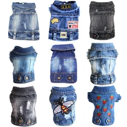 Stylish Denim Jacket for Small Medium Dogs Lapel Jeans Vest Coat Spring Autumn Dog Clothes for Chihuahua Bulldog Dachshund