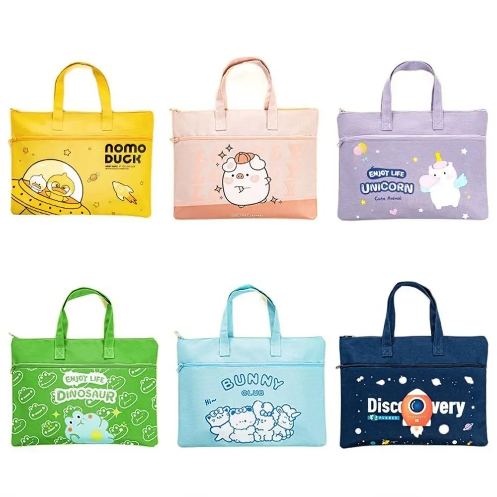 Canvas Cartoon Agreements Test Paper Multiple Layer Student Stationery Document Bags A4 File Bag Textbook Bags Carrying Handbag