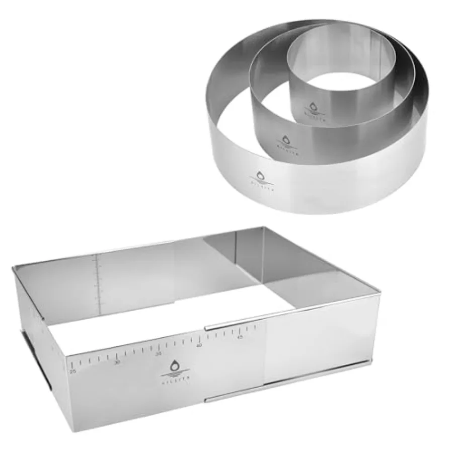 

Регулируемая прямоугольная форма для мусса для торта + набор колец для торта 4/6/8 дюйма (2,36 дюйма)