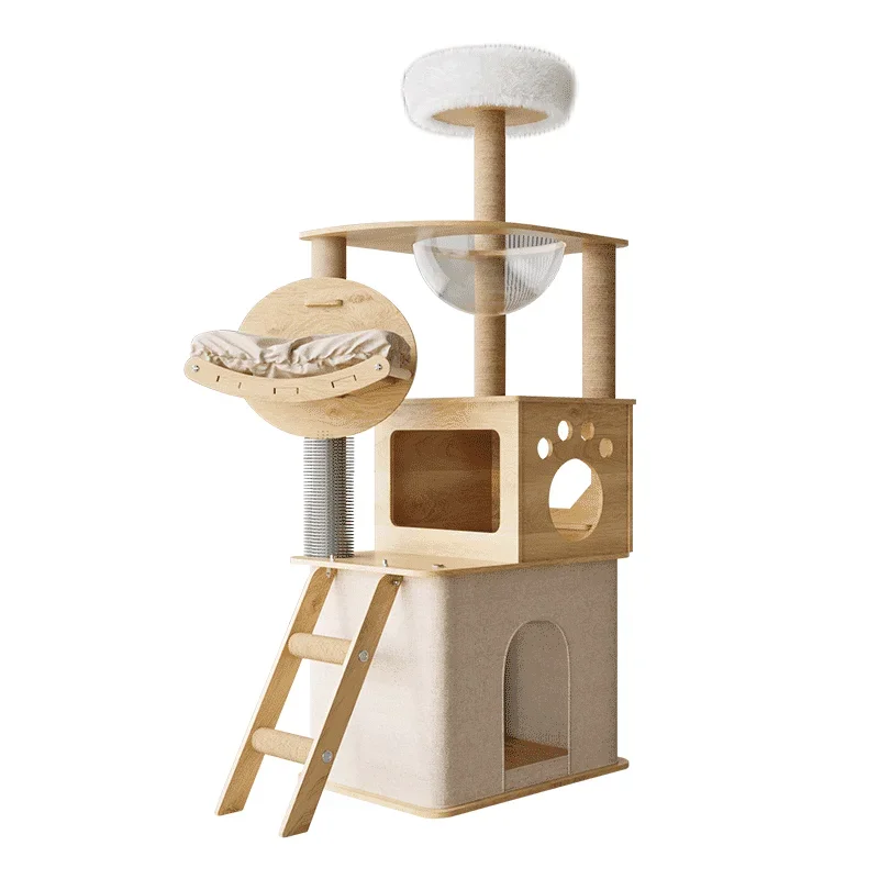 Cat Climber,Natural Wood Multi-functional Durable Cat Climbing Frame Luxury Eco-friendly Detachable Classic Pet Toy Tree House