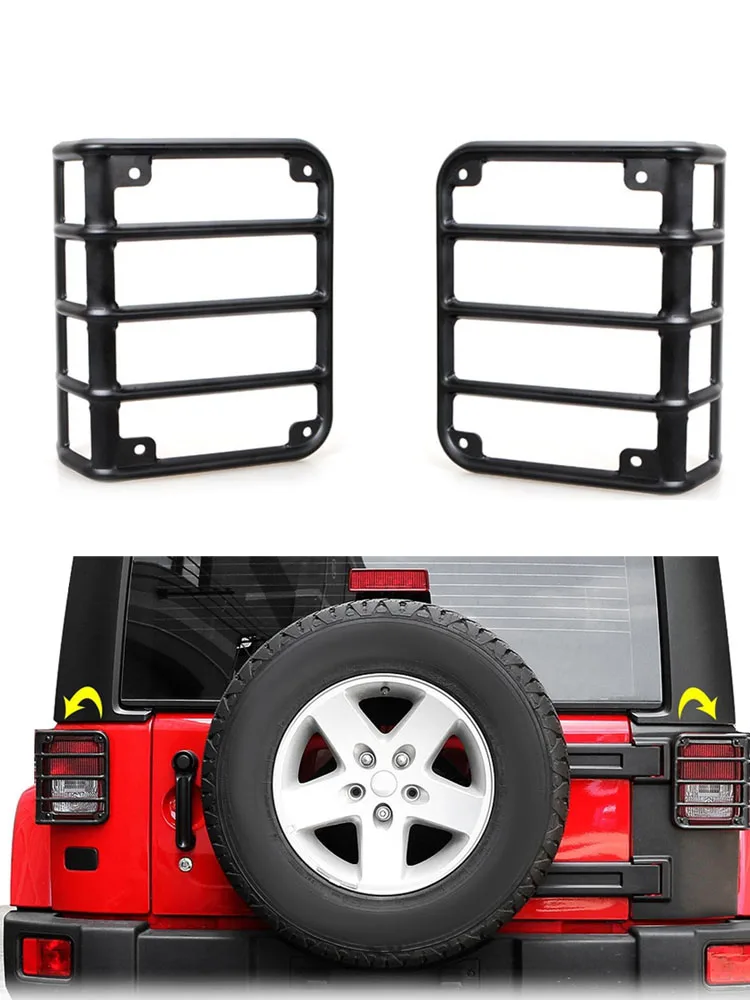 Tail Light Guard Metal Rear Light Protector Cover for 2007-2018 Jeep +Cowl Body Armor Outer Cowling Cover for Jeep (Black)