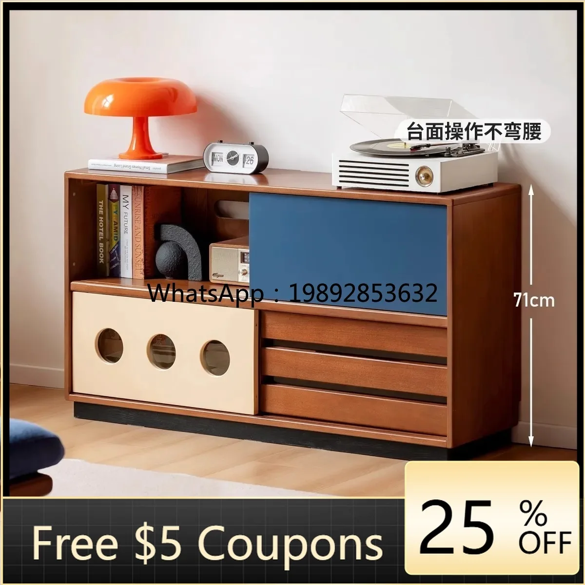 

LYY Modern Minimalist Solid Wood Sideboard Cabinet Living Room Vintage Style Storage Chest Home Floor-standing Cabinet