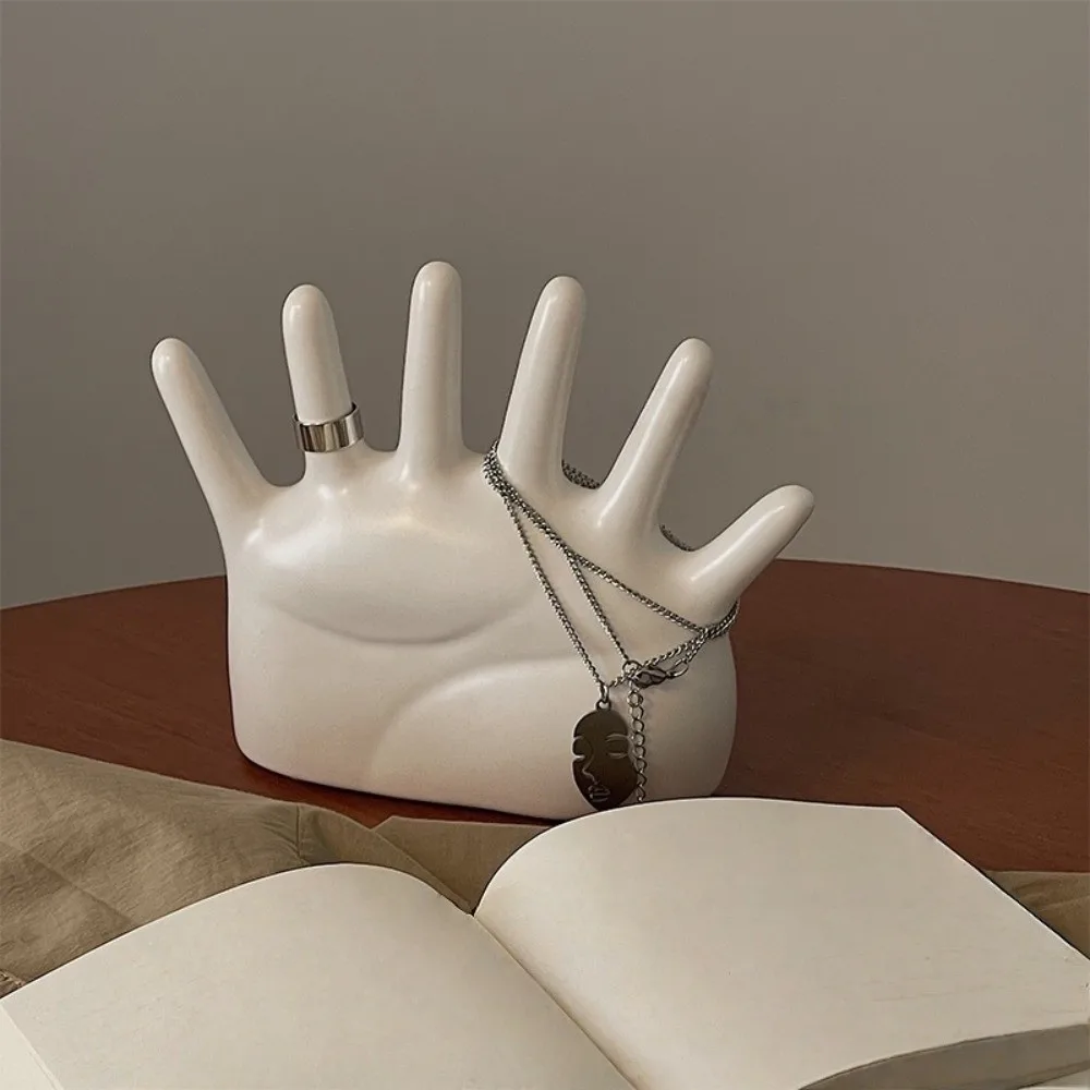 

6 Fingers Palm Shape Rings Holder Vintage Crafts Watch Organizer Resin Simple Jewelry Display Stand Living Room Bedroom Decor