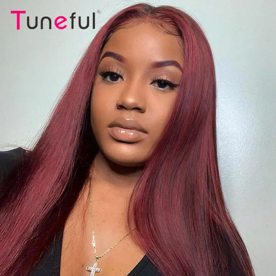 99J Burgundy Colored HD Lace Front Human Hair Wigs Tuneful 13x4 Lace Frontal Human Hair Wigs For Women Raw Indian Straight Wigs