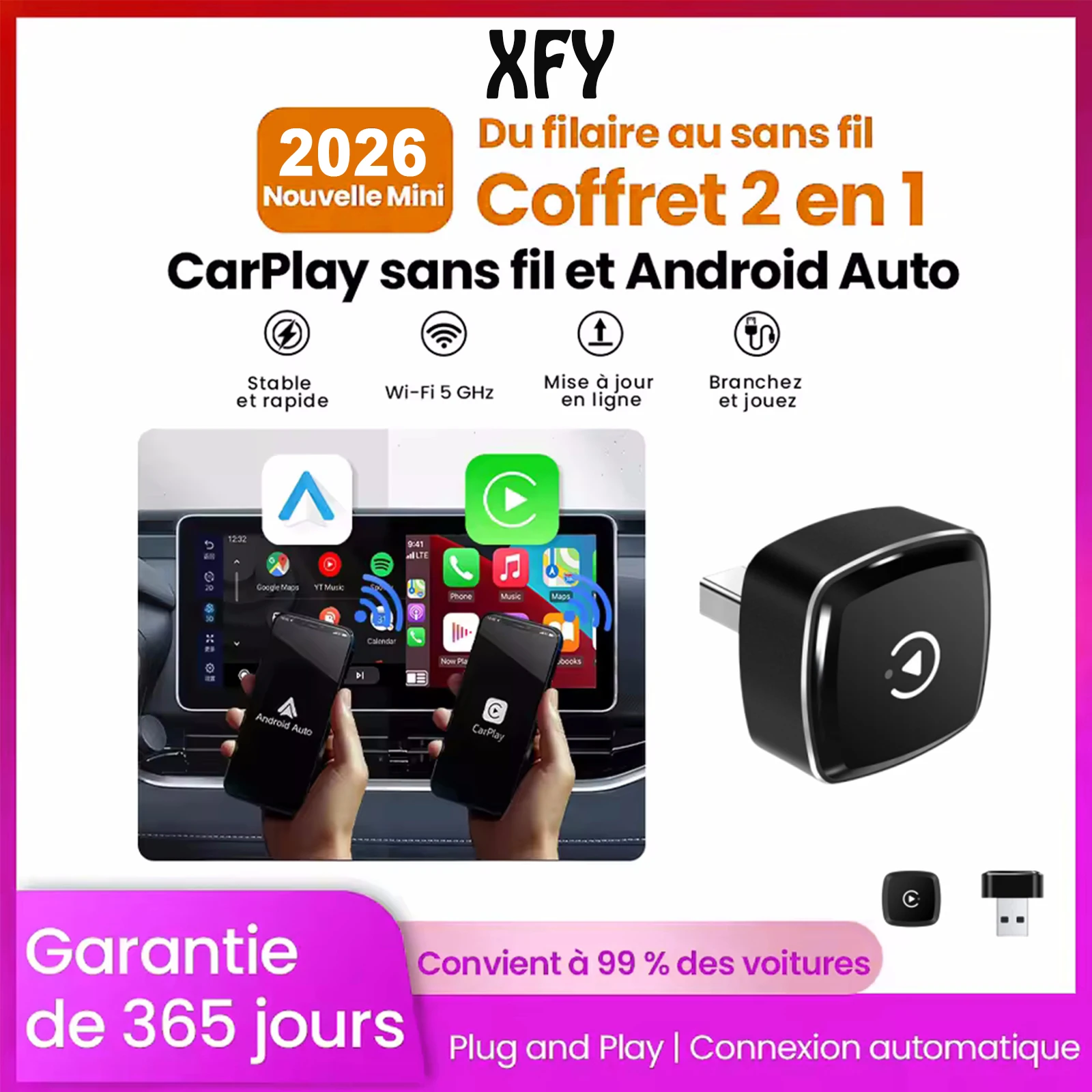 

Новый беспроводной адаптер CarPlay и Android Auto, USB-донгл, мини-бокс, Plug and Play, универсальный для VW, Toyota, Nissan, Honda, Ford, Benz