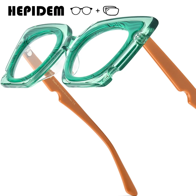 

HEPIDEM Progressive Prescription Glasses Photochromic Myopia Optical Lens Custom Eyewear Women Acetate Oversize Cat Eye Eyeglass