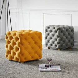 Light Luxury Pull Buckle Step Stool Modern Flannelette Hallway Ottoman Versatile and Practical Shoe Bench Chic Home Furniture