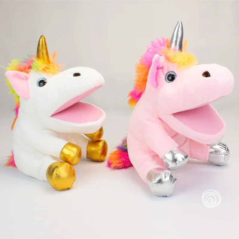 30cm Unicorn Hand Puppets Plush Toys The Mouth Can Move Pony Dolls Parent Child Games Early Educational Telling Story Doll