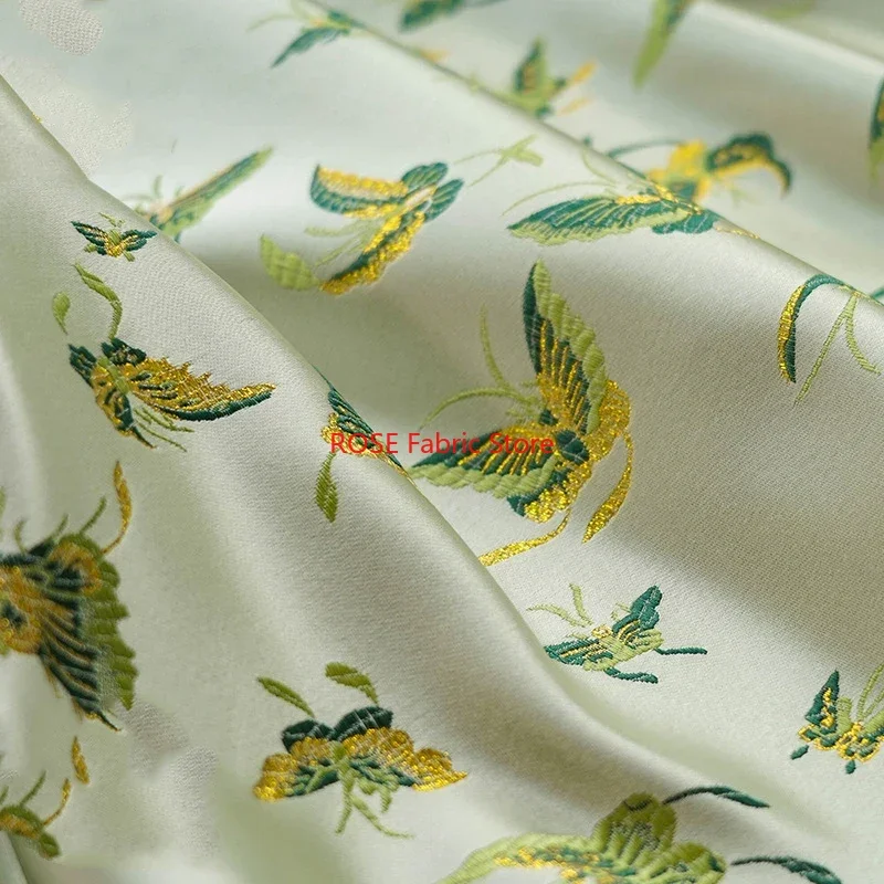 

1-метровая золотая шелковая парча с бабочкой, жаккардовая ткань, изысканное женское платье, юбка, сумка, декоративная швейная ткань