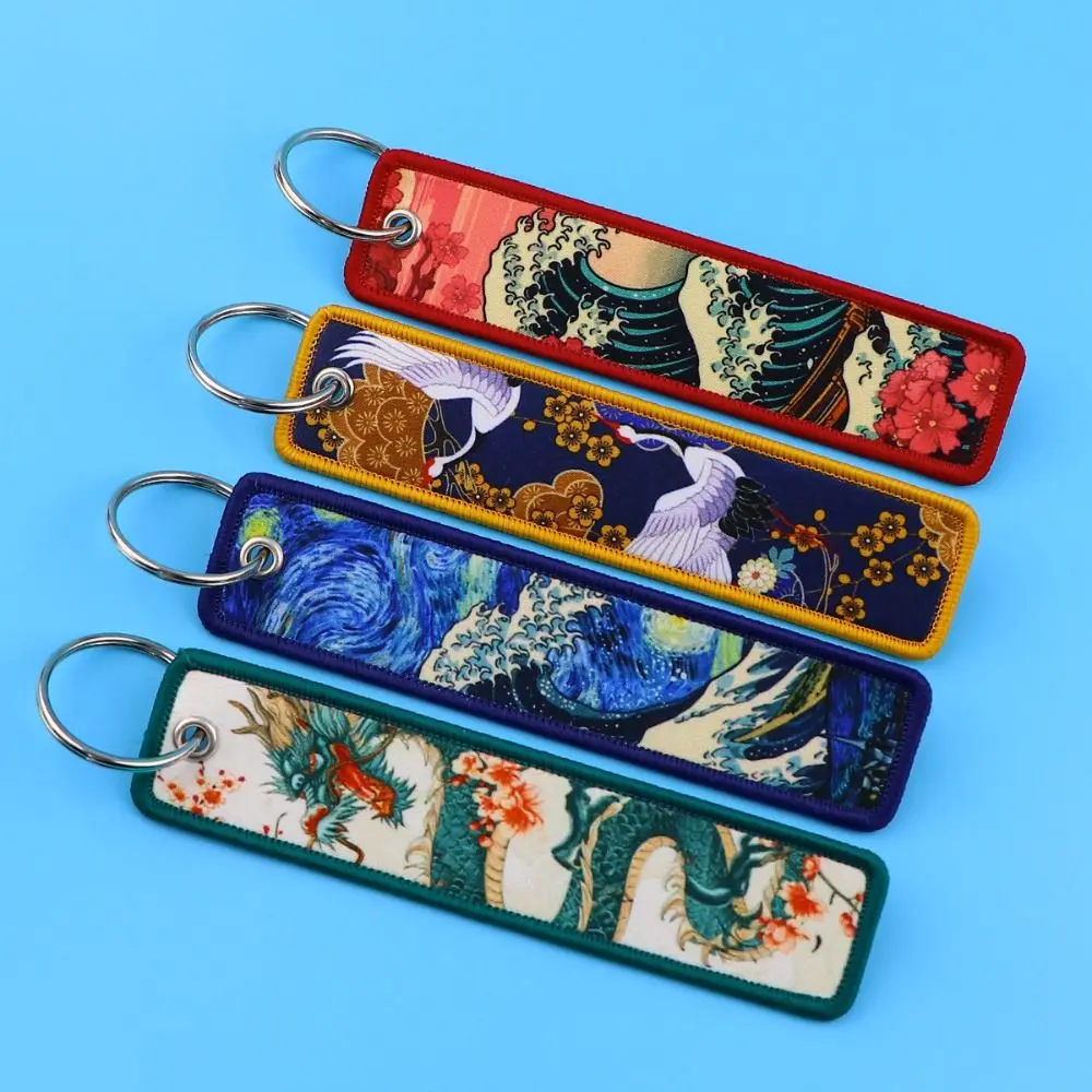 3pcs Cherry Blossoms Fabric Wave Keychain Dragon Cat Tianguan Cloth Keyring Car Key Decor Bag Accessories