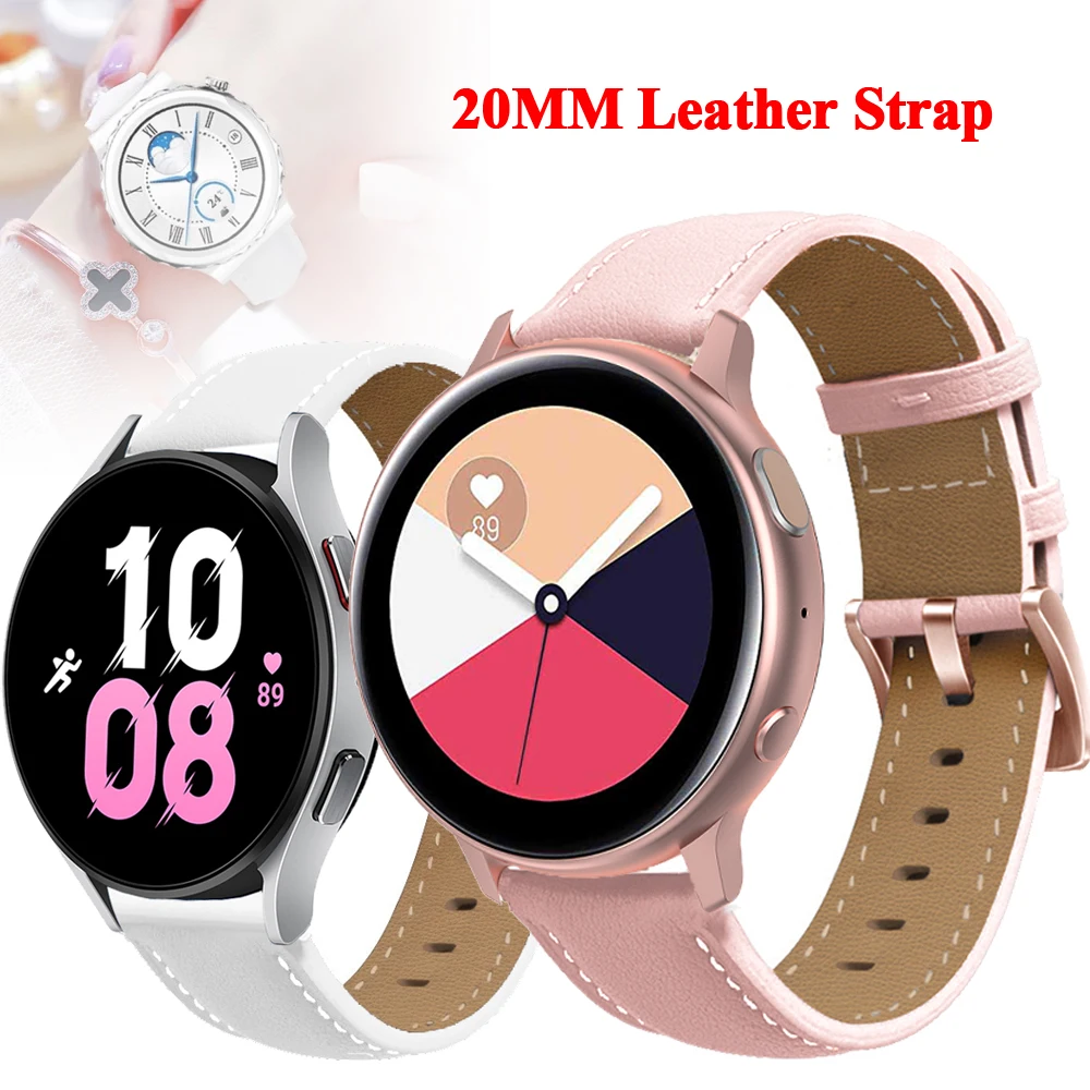 

Ремешок 20 мм для Samsung Galaxy Watch 4/5/6 44 40 мм 5 Pro 45 мм, кожаный браслет для Active2, correa Galaxy Watch 6 classic 47 43 мм