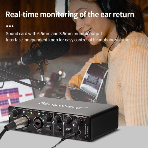 Imagen 2 del producto Interfaz de Audio Depusheng MD22, tarjeta de sonido profesional con monitoreo, guitarra eléctrica, grabación en vivo para estudio, canto, Micro