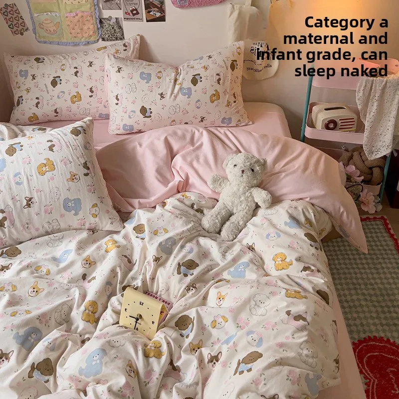 

Maternal Infant Grade A Washed Cotton Bedding Four Piece Set Bed Sheet Quilt Cover Student Dormitory
