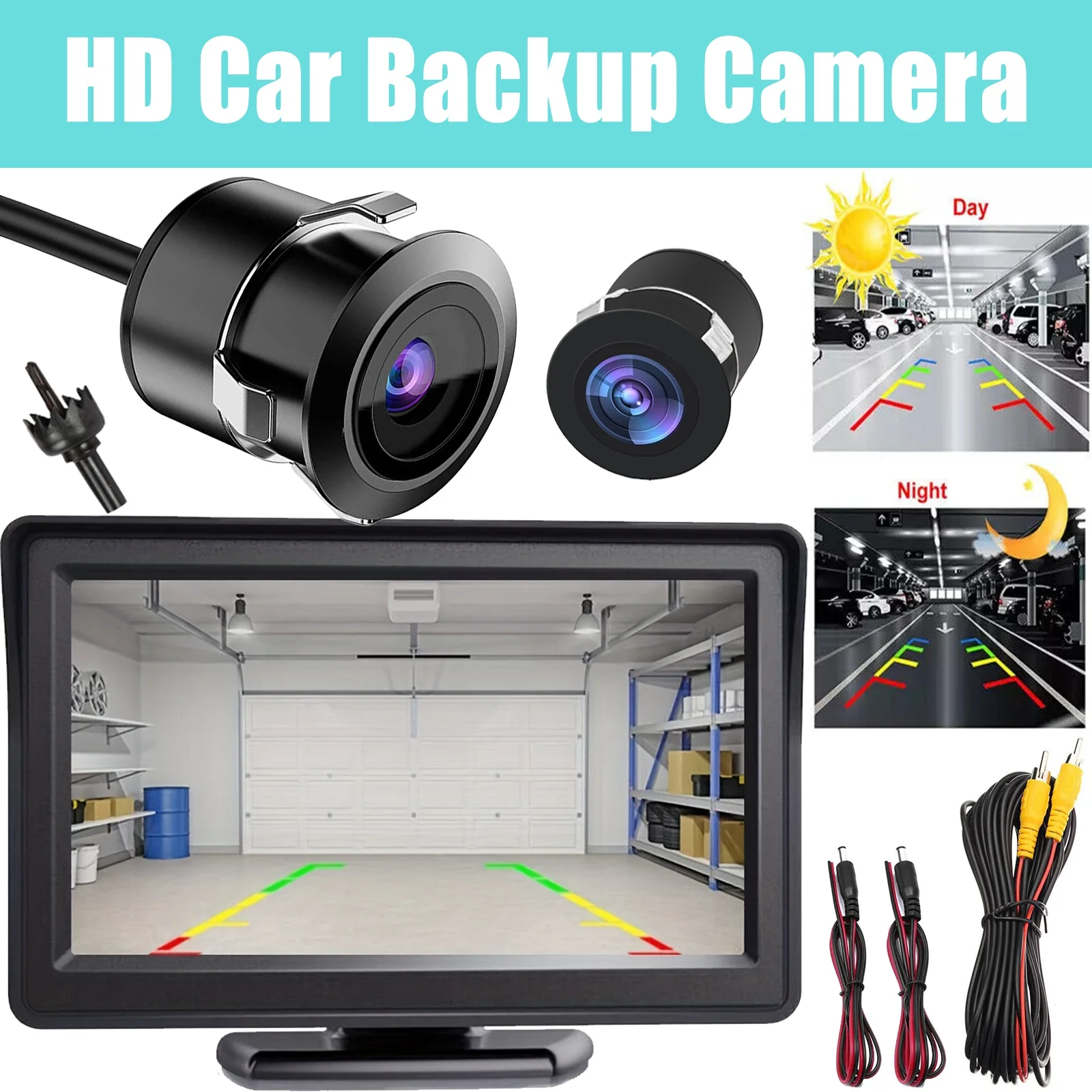 Rückfahrkamera mit 4,3-Zoll-Farb-LCD-Display-Kit, Nachtsicht, Flächenbündiges Design, Universelle 12V-Systeme
