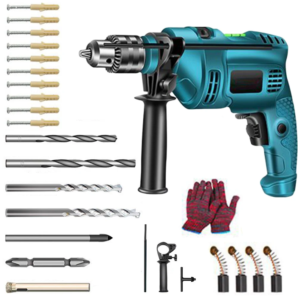 1500W Cordless Electric Impact Drill Rechargeable Screwdriver Household Wood Metal Stone Cutting Wall Hole Power Tools