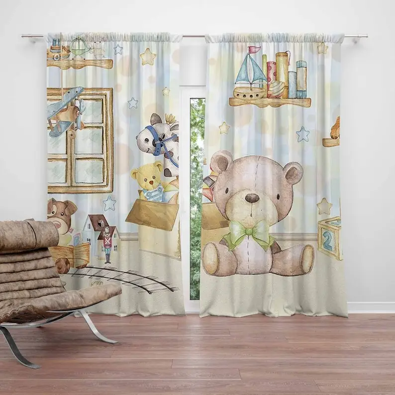 Baby Boy Nursery Curtain Teddy Bear Kids Bedroom Curtains Black Out Nursery Decor Baby Room Bedroom Living Room Curtains