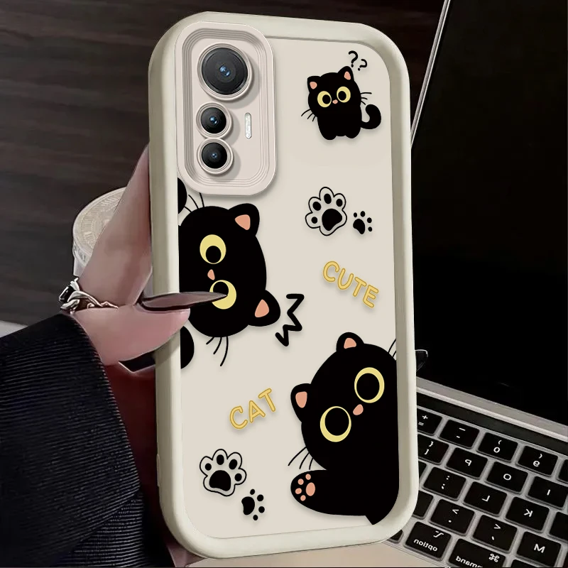 Casing Ponsel Kucing Hitam Kartun Lucu untuk Xiaomi Mi 15 Ultra 14 13 12 12S 12X 11 Lite 5G NE 13T 12T 11T 14T Pro Sampul Silikon Lembut