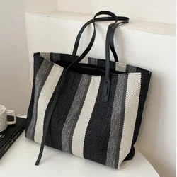 Raffia Summer Bags for Woman 2024 Stripe Designer Shoulder Crossbody Shopper Storage Bag Women Casual Canvas Handbag Tote Bag