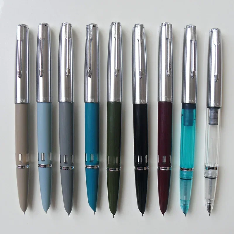 

Hot Wingsung 601 Press Piston Fountain Pen Iridium EF/F Nib Steel Cap Vacumatic Resin Ink Pen School Stationery Office Supplies
