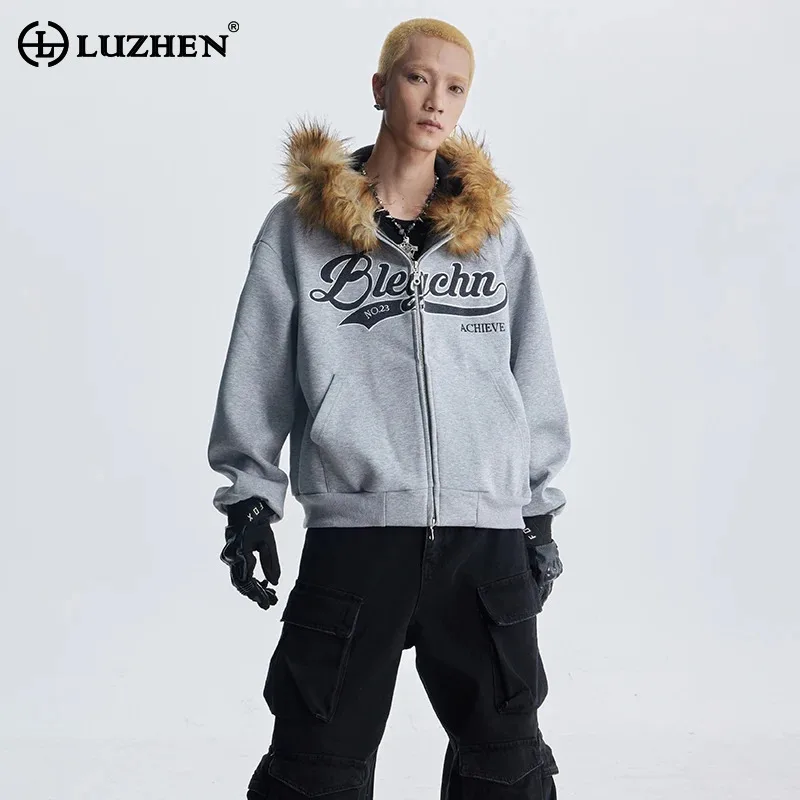 

LUZHEN Original Embroidery Letter Faux Fur Splicing Hooded Coat Men's Streetwear 20025 Autumn Fashion Loose Male Jacket JY3923