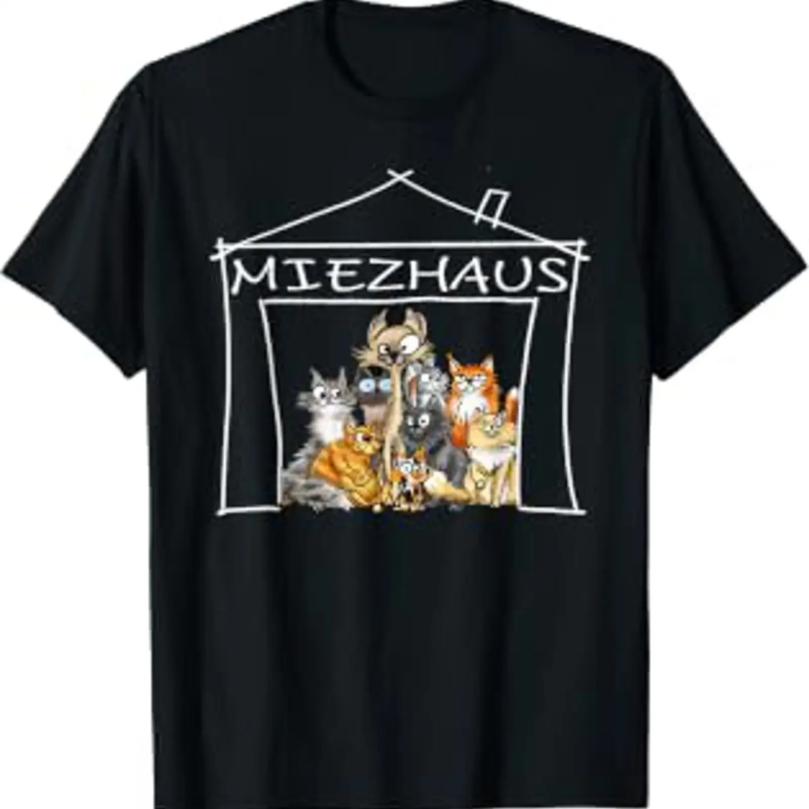 Funny Cat Design Word Game Miezhaus Pile T Shirt black s vintage Washed Versatile fashion Unisex Comfortable Slightly