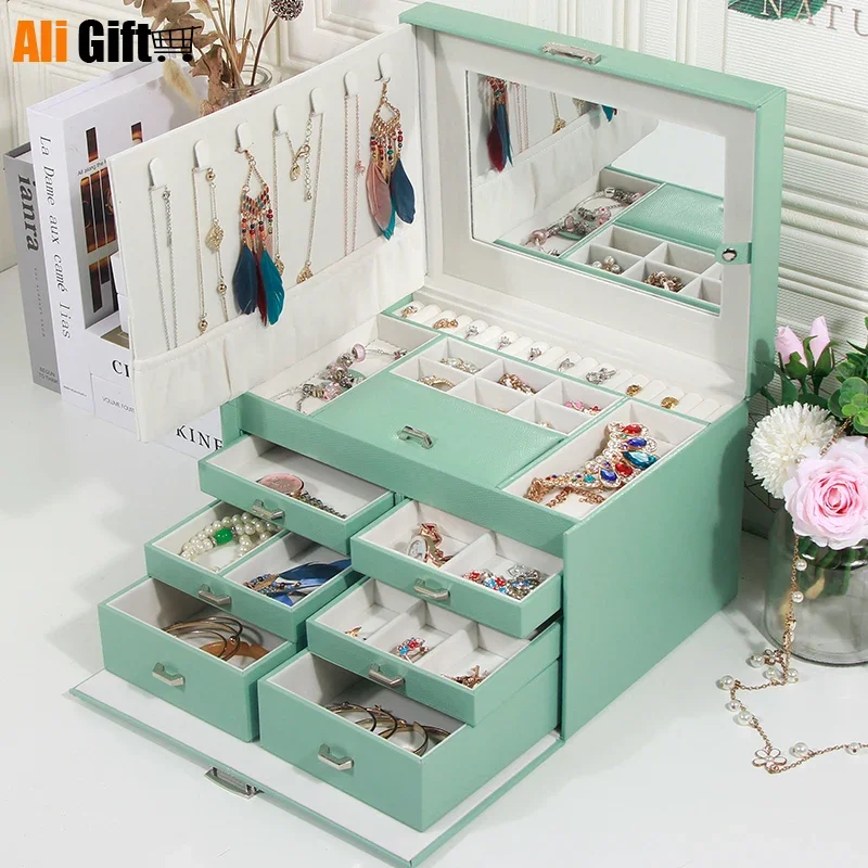 

Jewelry Box European Princess Korean Jewelry Collection Box Large Capacity with Locked Wooden Jewelry Box Girls Wedding Gifts