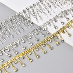 Beautiful Rhinestone Crystal Flower Trims Silver Tassels Pendant Chain Wedding Necklace Decoration Costume Applique Sewing Cloth