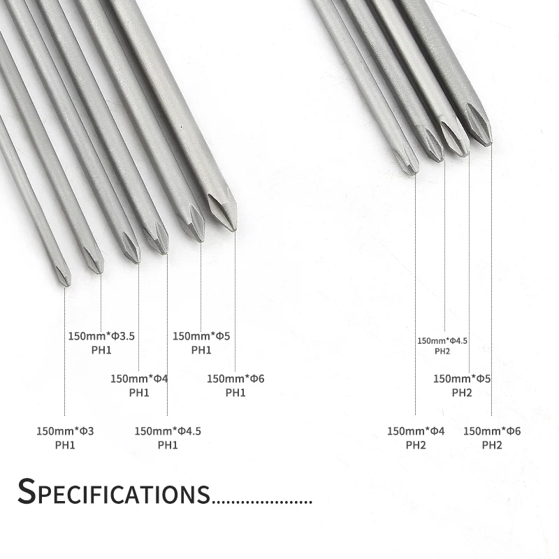 Brocas de destornillador cruzado de 10 piezas, vástago hexagonal de 1/4 pulgadas, cabeza Phillips, taladro de viento de 150mm, llave magnética,