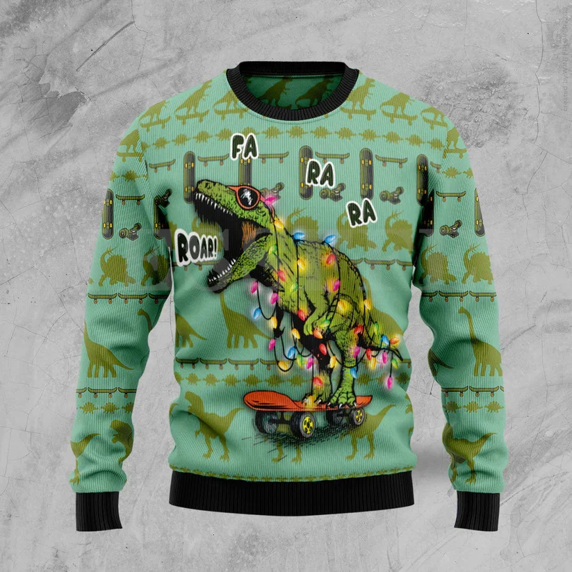 Sudadera con estampado de 3D para hombre y mujer, suéter con estampado de Calavera, dinosaurio, Santa Claus, Retro, informal, nueva moda, invierno, navidad, Harajuku X