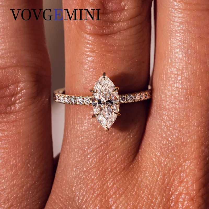 VOVGEMINI Moissante Wedding Ring 1ct 10x5mm Marquise Cut 18k Yellow Gold 585 Fashion Jewelry For Women Christmas Romantic Gift