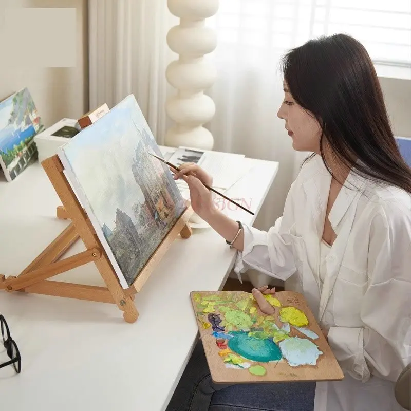 

Folding wooden easel, sketching watercolor oil painting stand, solid wooden household table, portable storage display stand