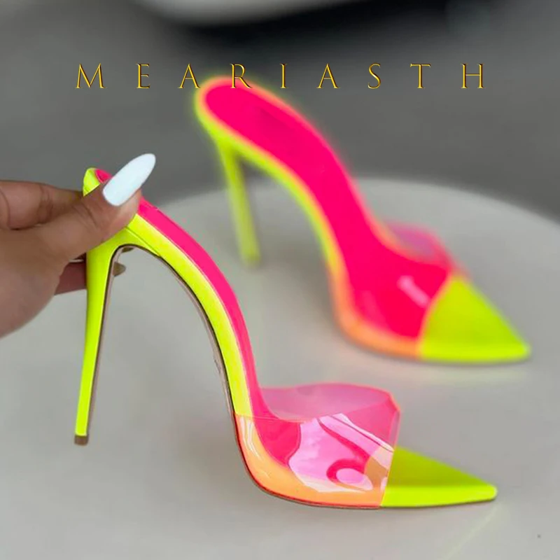 

025 Summer Women Shoes Fashion pointed open Toe Women's Slippers Sexy Thin High Heel Outdoor Slides Simple High Heels mules