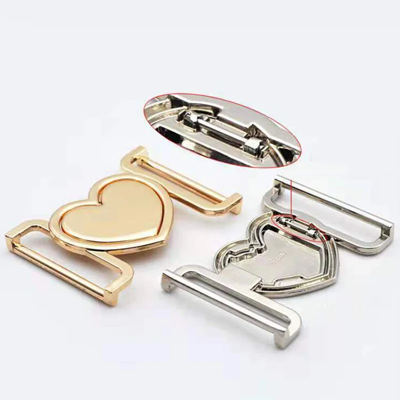 Heart Buckle For Belt Gold Sliver Black Decorative Buckle Fastener for Coats Waist Belt Leather Craft Backpack Strap Webbing