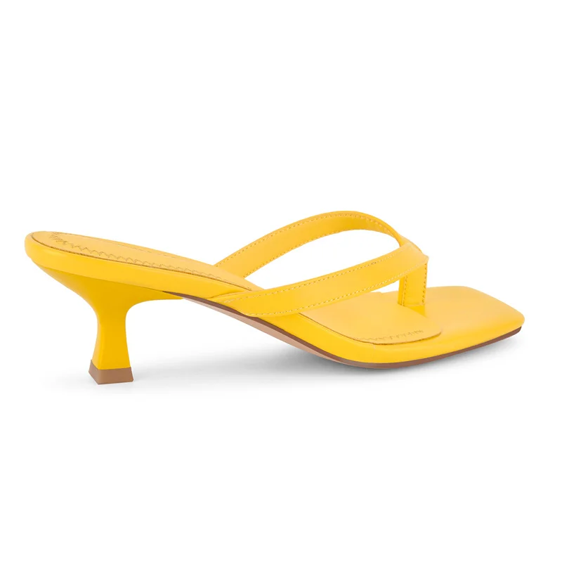 Onlymaker Women Red Square Toe Thong Sandals 5CM Kitten Heel Mules Flip Flops for Party Daily Wear Slip-On Summer Sandals image 6
