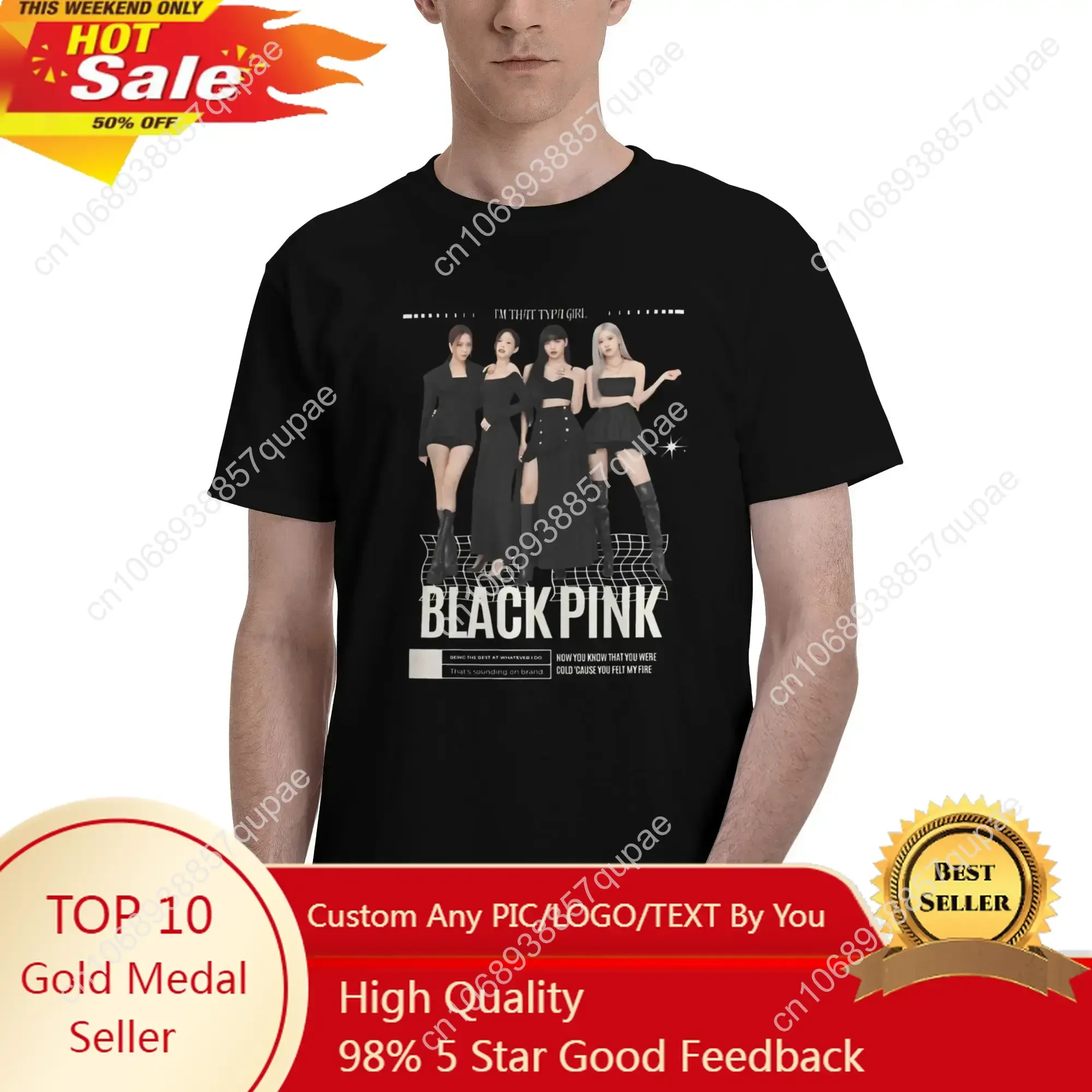 

Men Women Printed Black and Pink Band T Shirt Tee Cotton Korean Style T-shirts Clothes