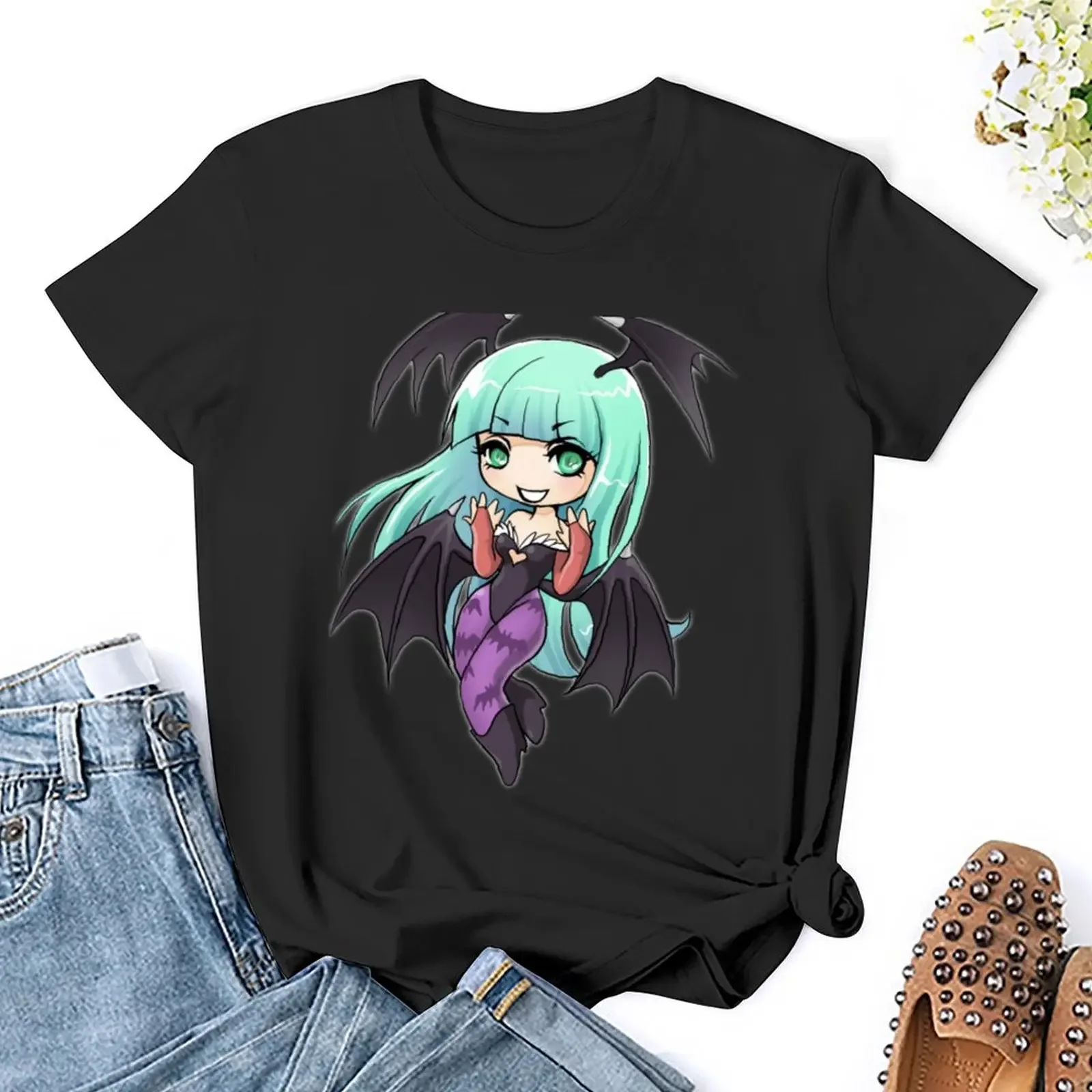 Morrigan-Camiseta de Treino Anime Kawaii Feminina, Roupas Soltas, Ajuste Solto