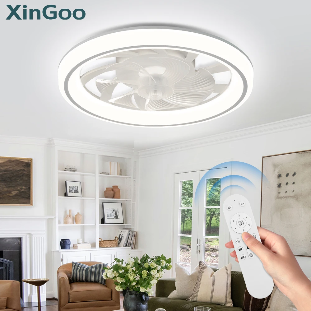Intelligenter Deckenventilator mit Fernbedienung und Dimmbarer Beleuchtung, Moderner Schlafzimmer-Ventilator, Geräuscharmer LED-Deckenventilator mit Licht