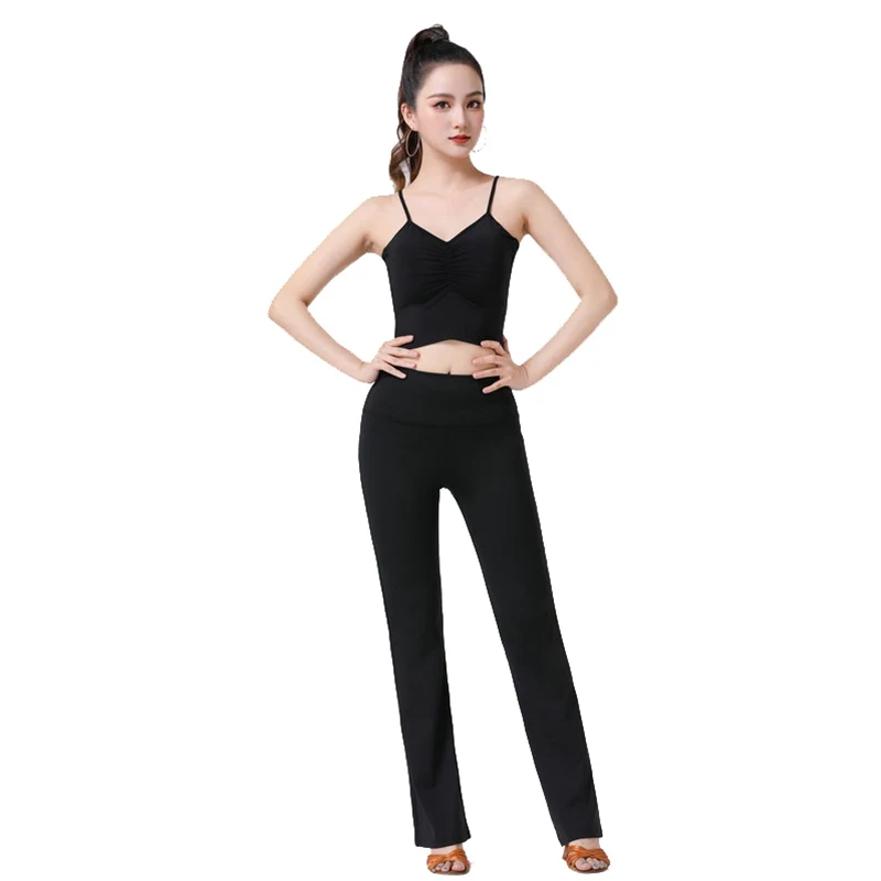 

New Latin Dance Training Clothes Women's Sling Vest Tops Modern Yoga flared Trousers Cha Cha Rumba Samba Practice Suit XH1381