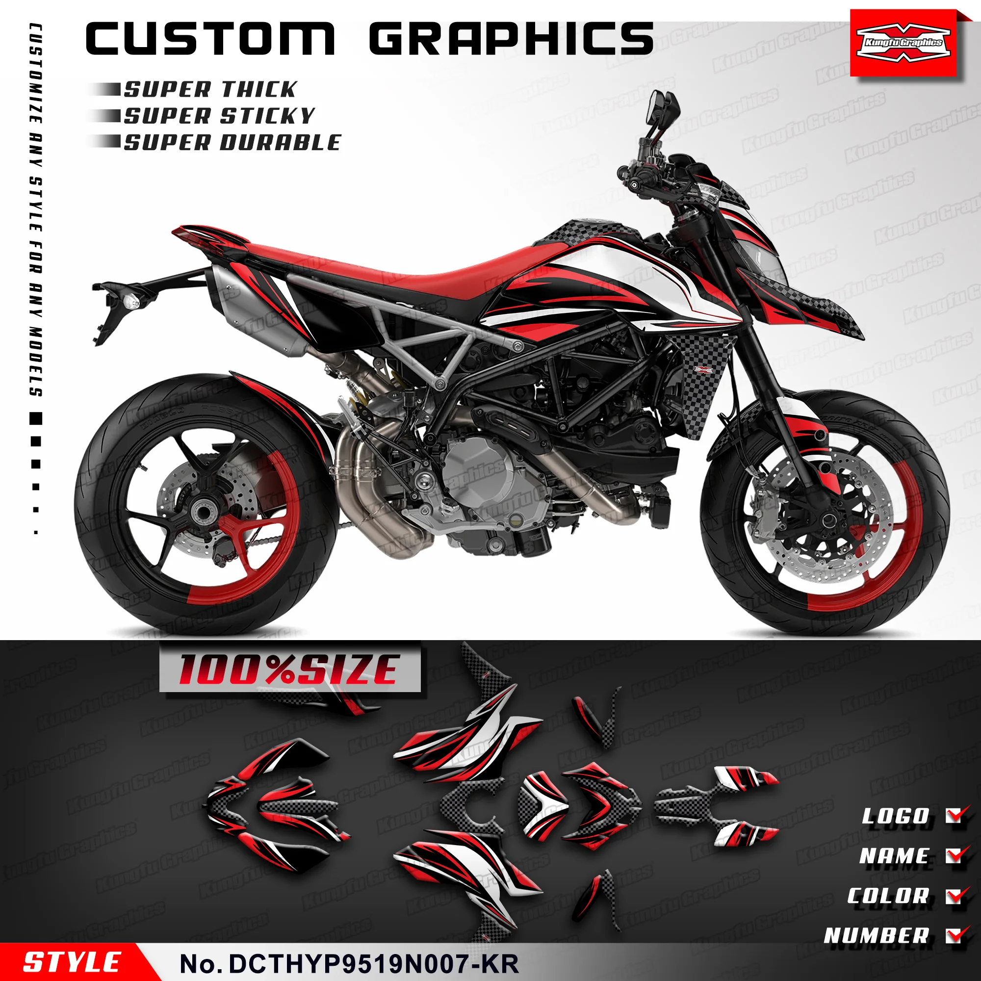 

KUNGFU GRAPHICS Restyle Stickers Decals Kit for Hypermotard 950 2019 2020 2021 2022 2023, DCTHYP9519N007-KR