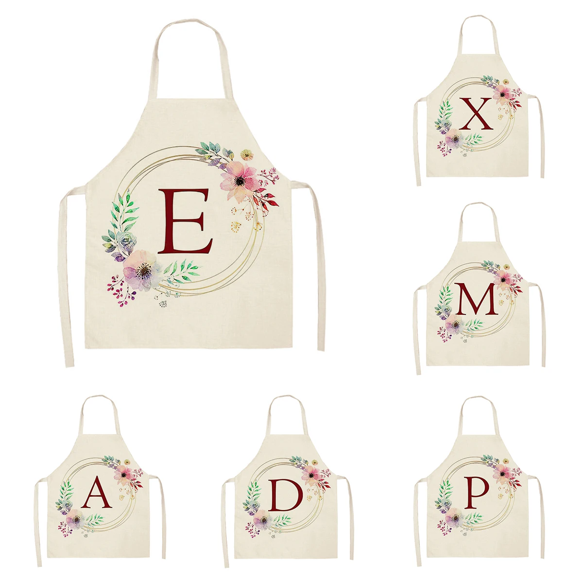 Home wreath Letter Pattern Apron Women Men child Linen Stain Resistant Apron Cooking Household Cleaning Tool Kitchen Utensils