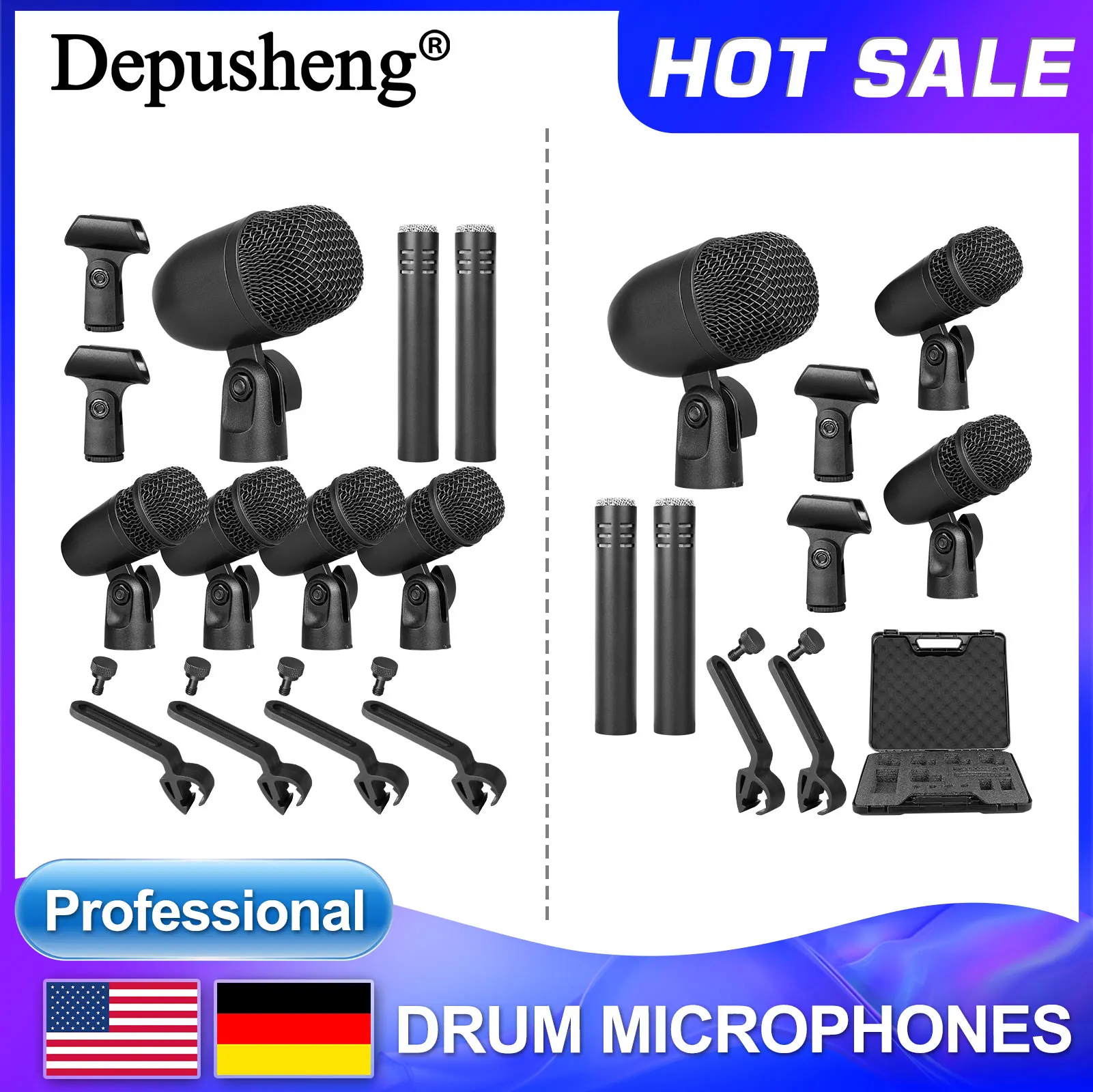 Dpusheng السلكية ديناميكية طبل ميكروفون باس/ركلة أداة توم/سنير الصنج مجموعة ميكروفون لتسجيل الاستوديو والأداء المباشر