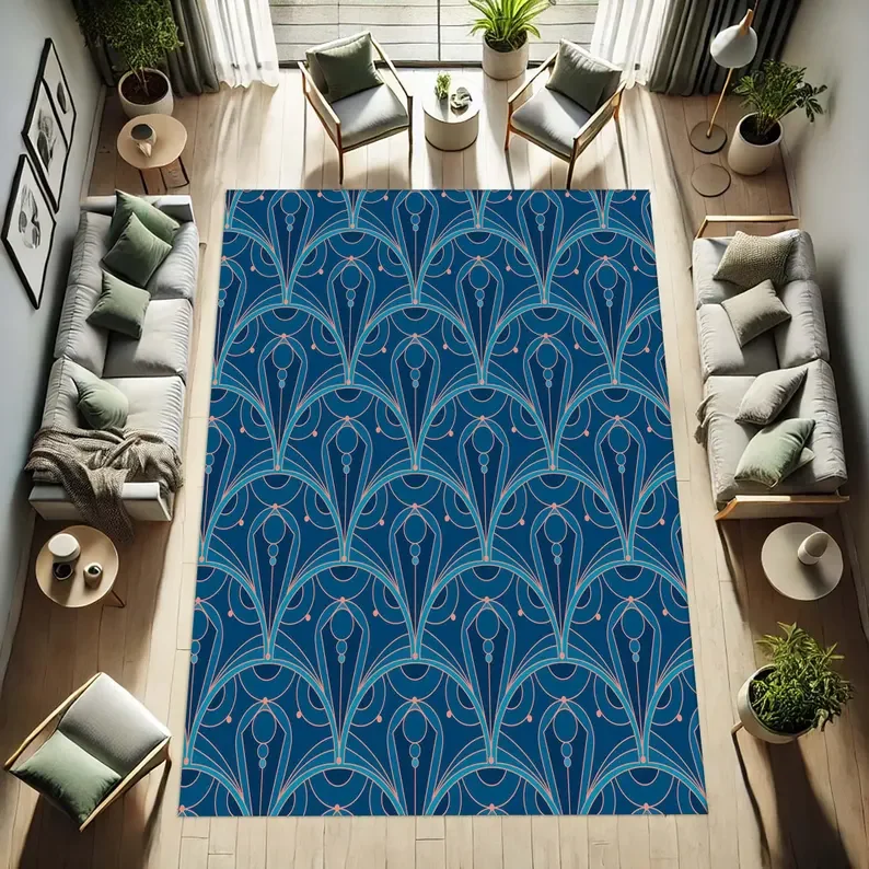

Art Deco Rug Geometric Carpet Vintage Style Mat Elegant Living Room Decor Modern Area Rug Luxury Home Retro Pattern Floor Mat