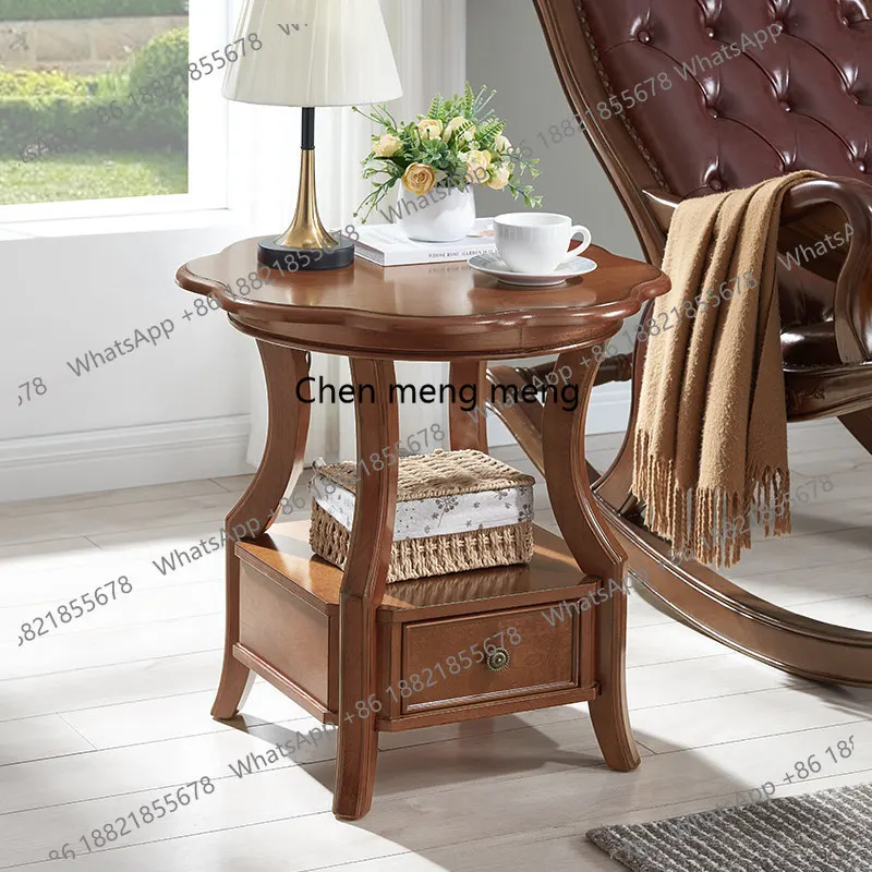 Solid wood, retro phone, simple side table, side cabinet, living room coffee table round table