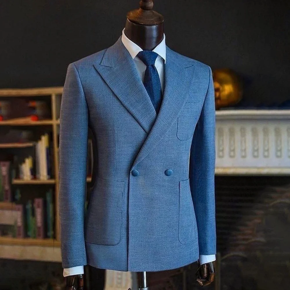 

SILIWEYA Smoking Suit for Men Slim Fit Blazer Set Double Breasted Business Casual 2 Piece Jacket Pants Traje De Hombre Elegante