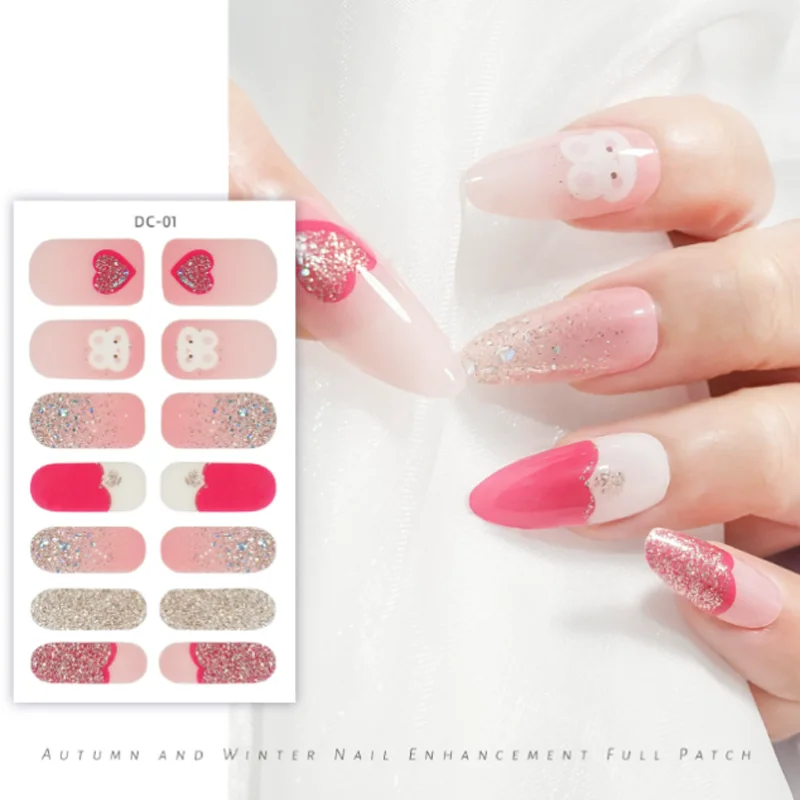 Sin luz UV Gel Nail Art pegatina 3D parches duraderos para uñas decoraciones prensa en uñas DIY manicura accesorios para uñas puntas de uñas