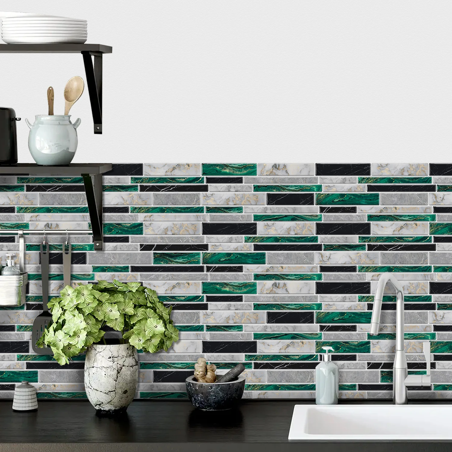 (6/12/24/48 PCS)Self-Adhesive Marble Mosaic Wall Stickers, Easy to Cut & Install, HD Pattern, Waterproof, DIY Home Decor